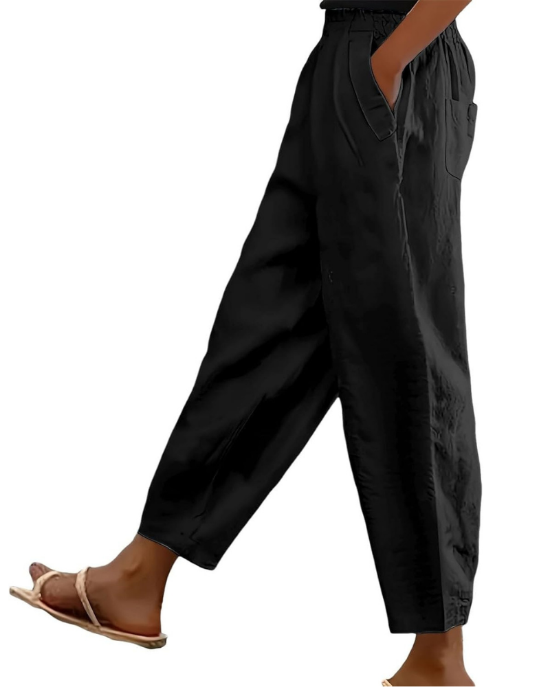 Sophia Pantaloni Donna in Lino Cotone – Vita Elasticizzata, Gamba Dritta e Tasche Casual