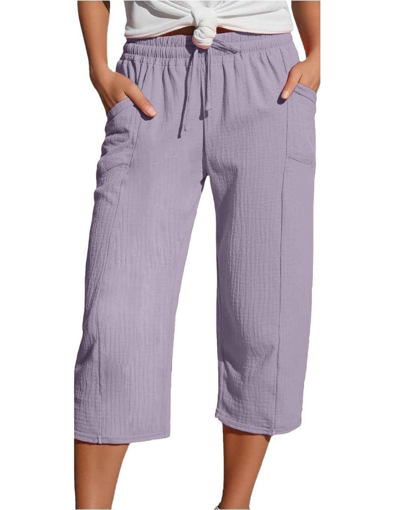 Savannah Pantaloni Capri Donna – Misto Lino, Vita Elasticizzata e Tasche Laterali