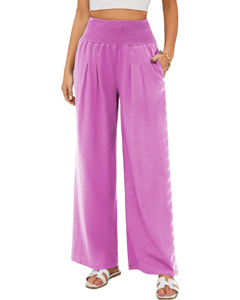 Maribel Pantaloni Palazzo Donna – Cotone e Lino con Vita Alta, Pieghe e Tasche