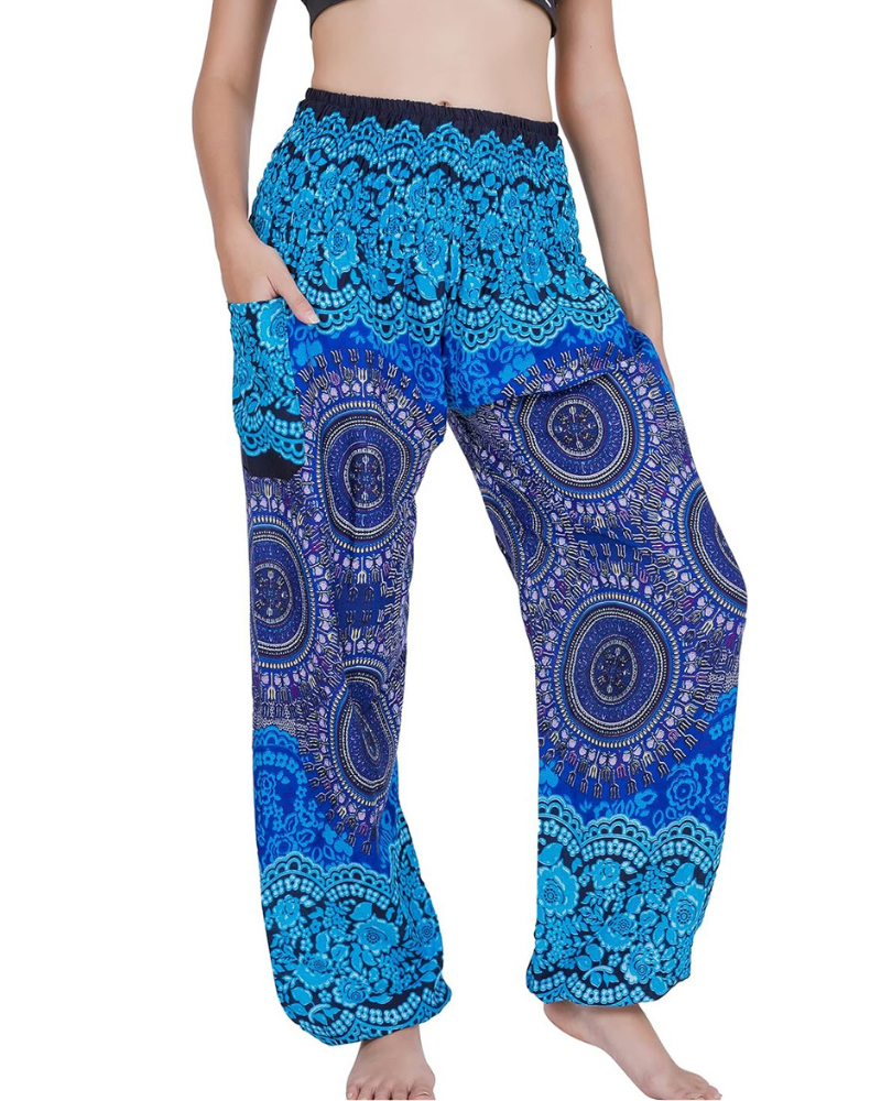 Amelia Pantaloni Harem Donna – Stile Boho, Vita Elasticizzata, Vestibilità Ampia e Tasca Laterale