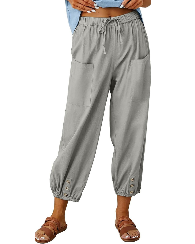 Aubrey Pantaloni Capri Donna – Vita Alta con Coulisse, Tasche e Fondo Elasticizzato