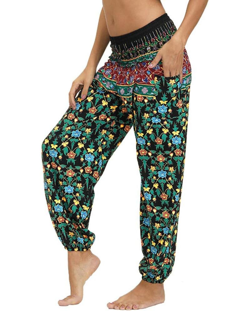 Evelyn Pantaloni Harem Donna – Vita Alta Elasticizzata, Stampa Boho e Tasche