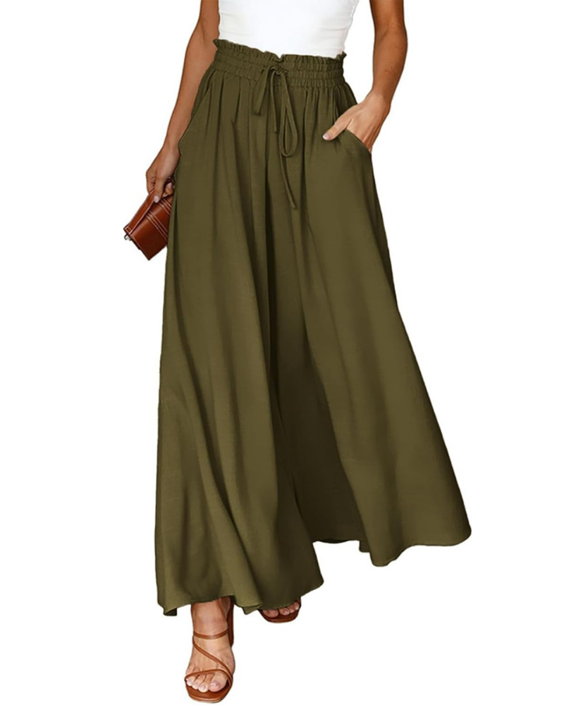 Madeline Pantaloni Palazzo Donna – Vita Alta Elasticizzata, Gamba Larga e Tasche