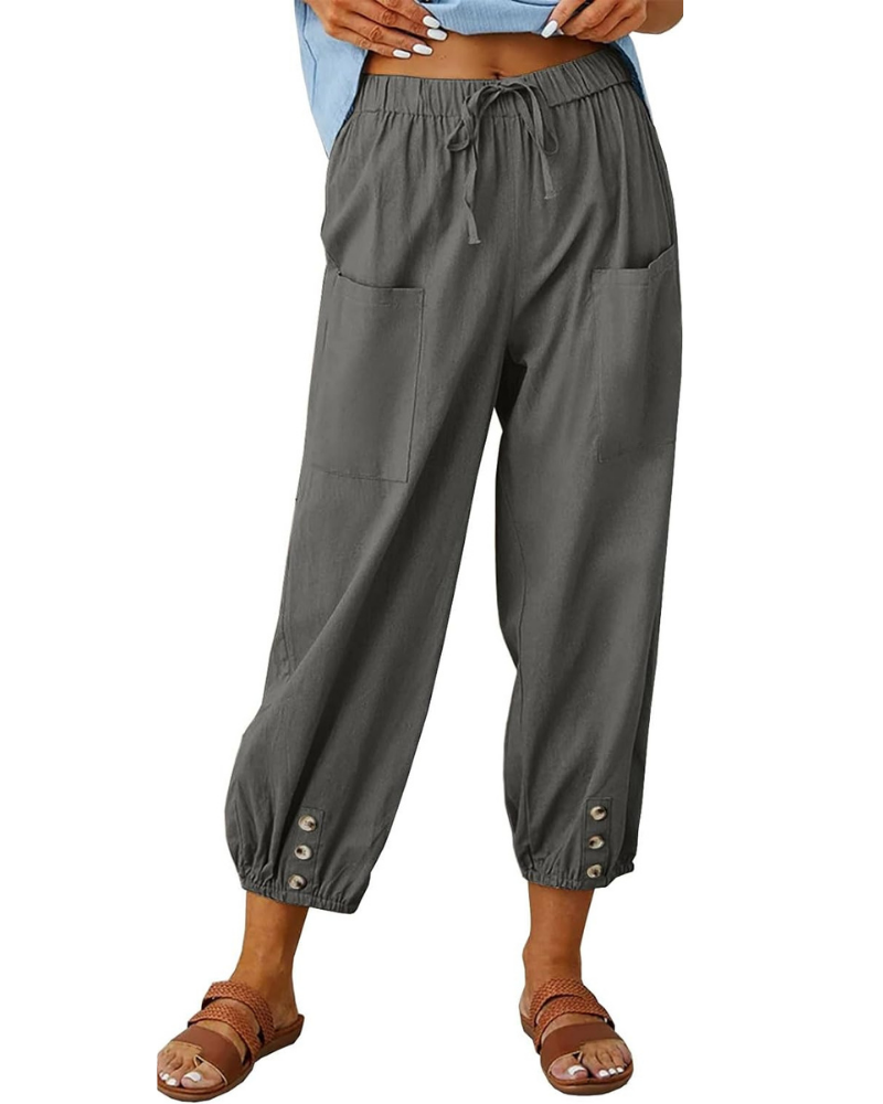 Aubrey Pantaloni Capri Donna – Vita Alta con Coulisse, Tasche e Fondo Elasticizzato