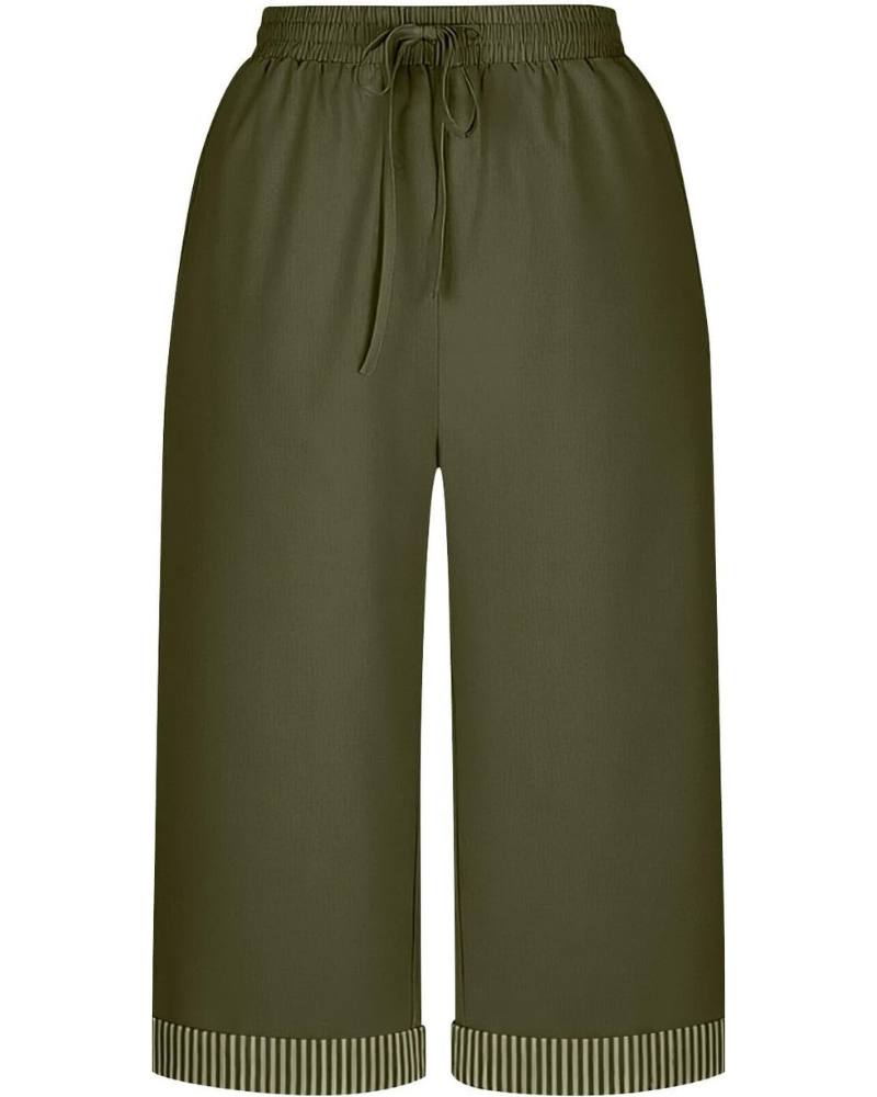 Grace Pantaloni Capri Femme – Taille Haute Élastiquée, Jambe Large et Poches