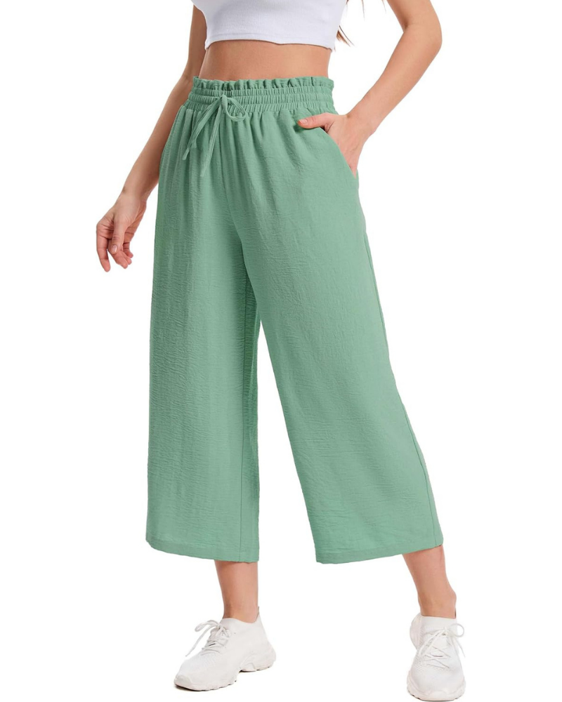Phoebe Pantaloni Capri Donna – Vita Alta con Coulisse, Gamba Ampia e Tasche