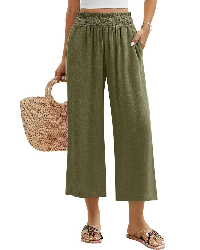 Darcy Pantaloni Donna 7/8 – Cotone e Lino, Vita Elasticizzata e Tasche