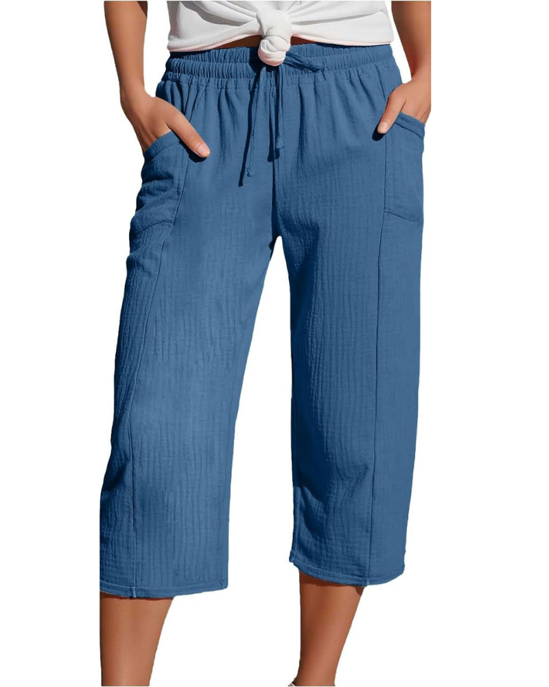 Savannah Pantaloni Capri Donna – Misto Lino, Vita Elasticizzata e Tasche Laterali
