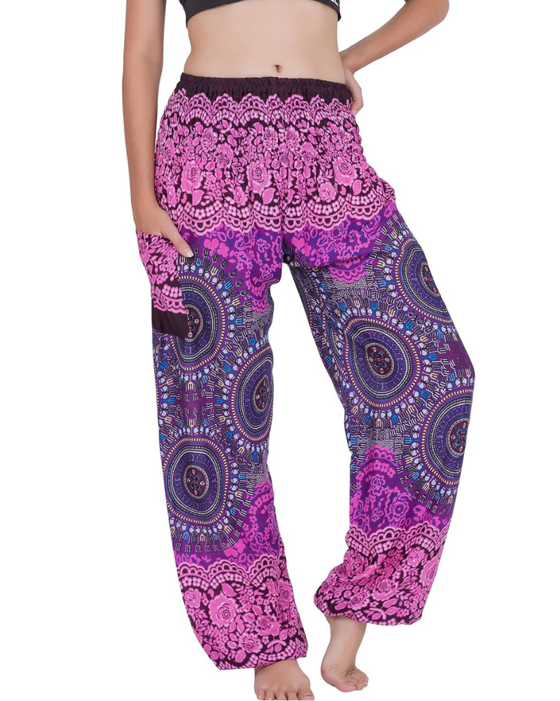 Amelia Pantaloni Harem Donna – Stile Boho, Vita Elasticizzata, Vestibilità Ampia e Tasca Laterale
