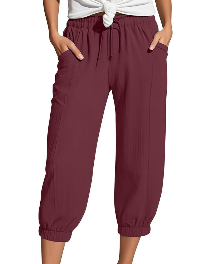 Sienna Pantaloni Capri Donna – Lino e Cotone, Vita Alta con Coulisse e Gamba Ampia
