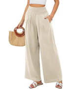 Maribel Pantaloni Palazzo Donna – Cotone e Lino con Vita Alta, Pieghe e Tasche