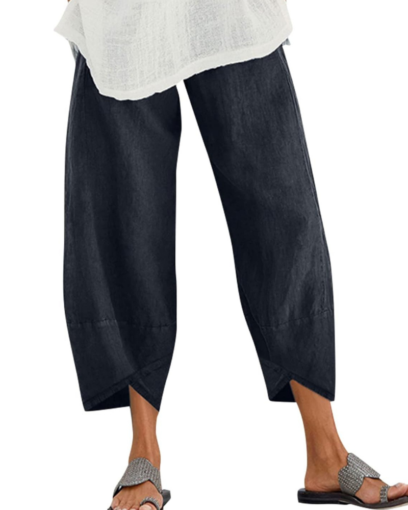 Harper Pantaloni Cropped Donna – 100% Cotone, Vita Elasticizzata e Tasche Laterali