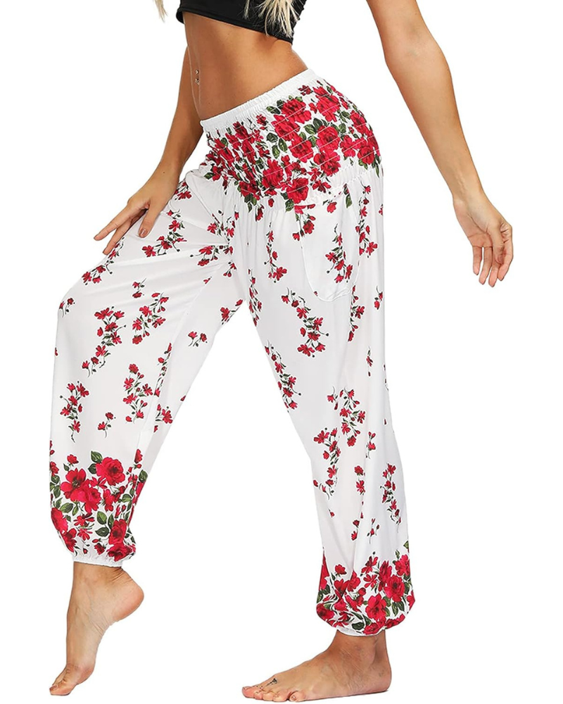 Evelyn Pantaloni Harem Donna – Vita Alta Elasticizzata, Stampa Boho e Tasche