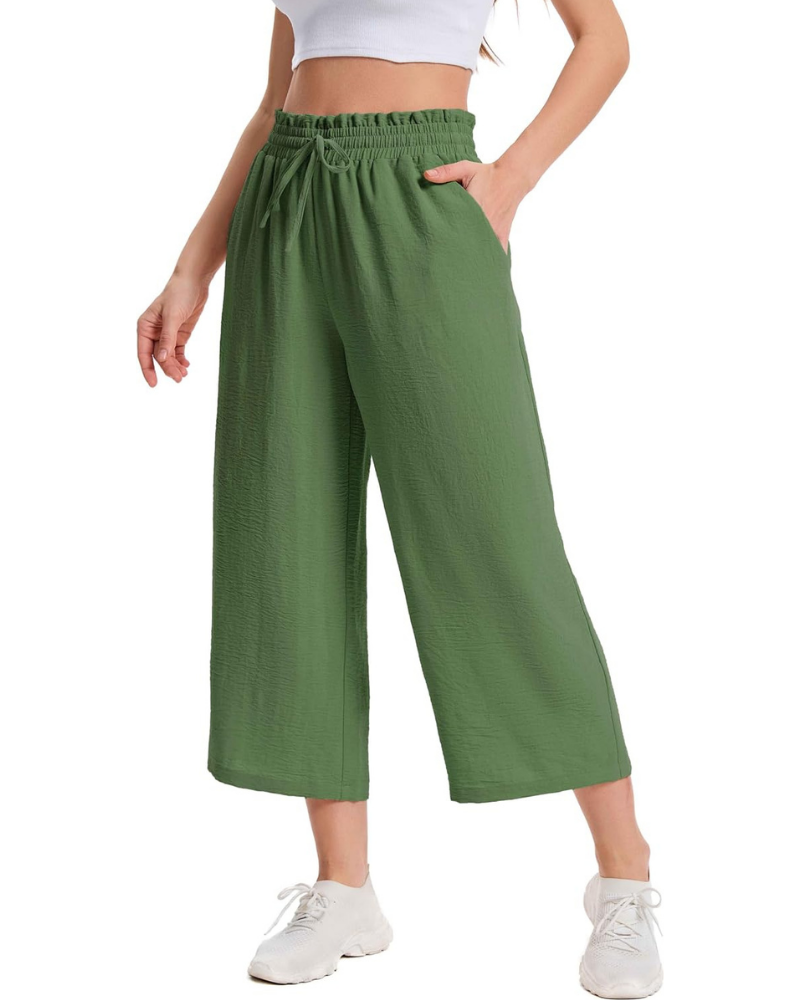 Phoebe Pantaloni Capri Donna – Vita Alta con Coulisse, Gamba Ampia e Tasche