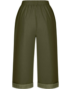 Grace Pantaloni Capri Femme – Taille Haute Élastiquée, Jambe Large et Poches