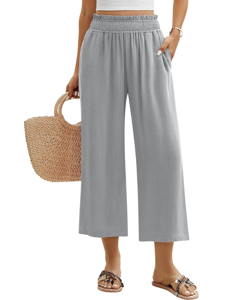 Darcy Pantaloni Donna 7/8 – Cotone e Lino, Vita Elasticizzata e Tasche