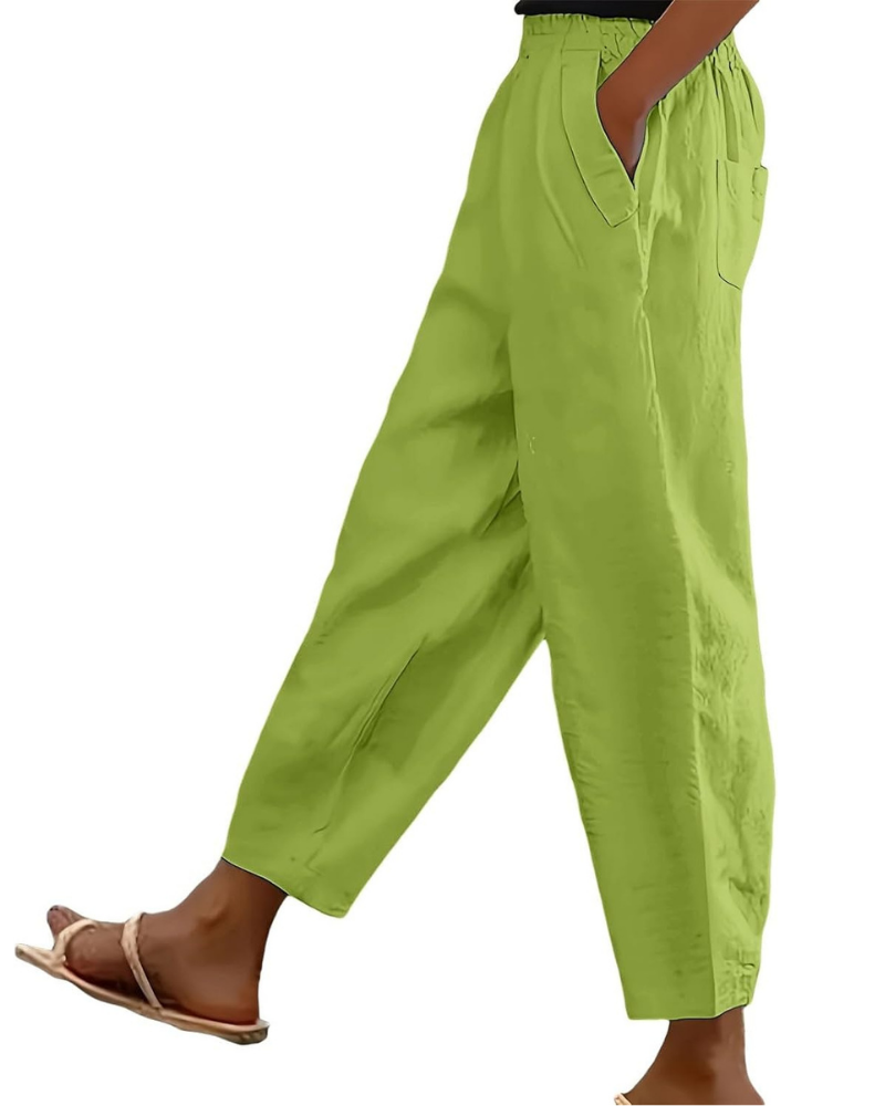 Sophia Pantaloni Donna in Lino Cotone – Vita Elasticizzata, Gamba Dritta e Tasche Casual