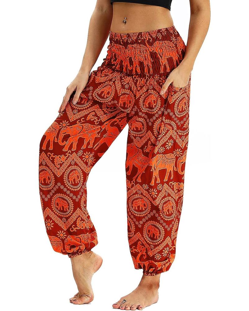 Evelyn Pantaloni Harem Donna – Vita Alta Elasticizzata, Stampa Boho e Tasche