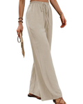 Avery Pantaloni Palazzo Donna – Cotone e Lino, Vita Alta con Coulisse e Tasche