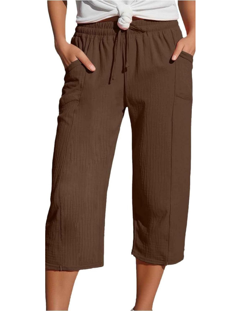 Savannah Pantaloni Capri Donna – Misto Lino, Vita Elasticizzata e Tasche Laterali