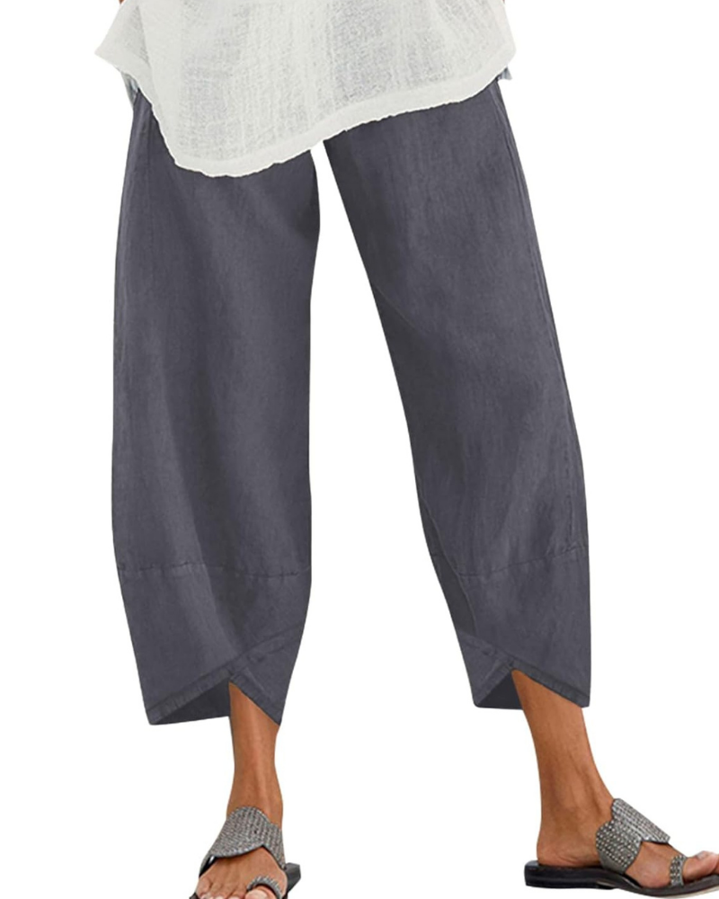 Harper Pantaloni Cropped Donna – 100% Cotone, Vita Elasticizzata e Tasche Laterali