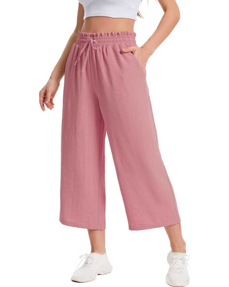 Phoebe Pantaloni Capri Donna – Vita Alta con Coulisse, Gamba Ampia e Tasche