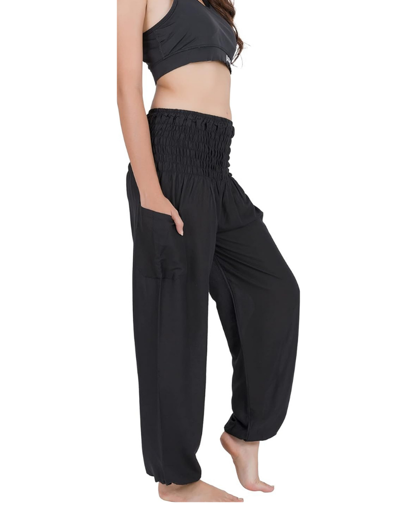 Amelia Pantaloni Harem Donna – Stile Boho, Vita Elasticizzata, Vestibilità Ampia e Tasca Laterale