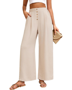 Marlowe Pantalones Palazzo para Mujer – Cintura Alta Elástica, Pierna Ancha y Bolsillos