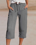 Savannah Pantalon Capri Femme – Mélange de Lin, Taille Élastiquée et Poches Latérales