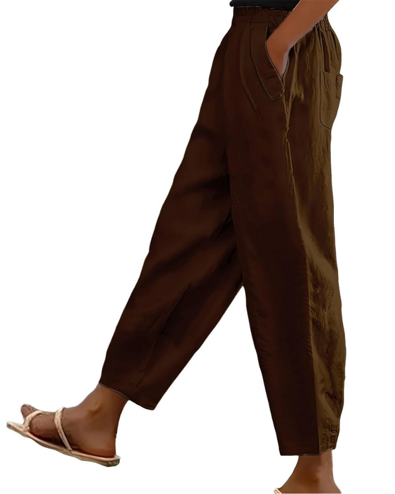 Sophia Pantaloni Donna in Lino Cotone – Vita Elasticizzata, Gamba Dritta e Tasche Casual