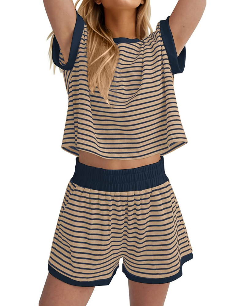 Peyton Set Donna 2 Pezzi – Maglia a Righe e Shorts a Costine con Tasche