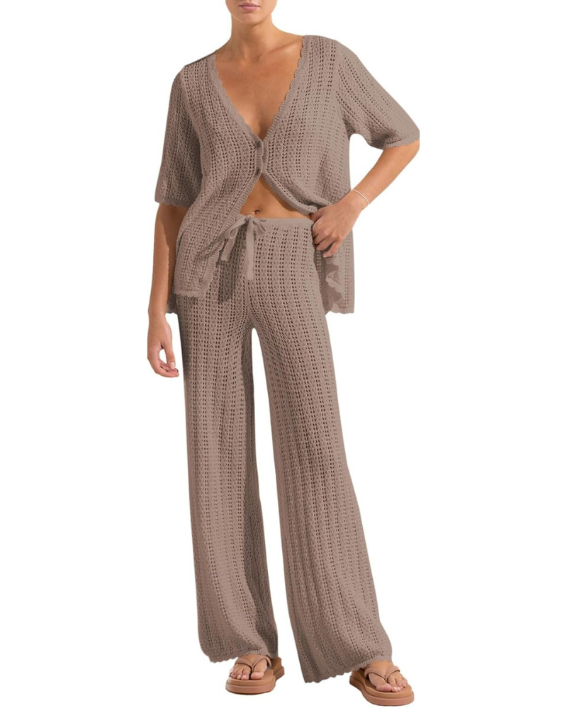 Sloane Set Copricostume Donna – Cardigan Crochet e Pantaloni Larghi con Coulisse