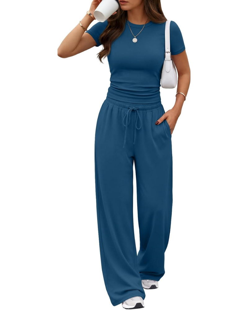 Hadley Set Donna 2 Pezzi – Top Arricciato e Pantaloni a Gamba Larga con Tasche