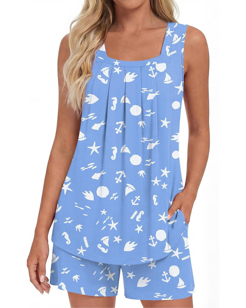 Harper Pigiama Donna 2 Pezzi – Top Senza Maniche e Pantaloni Capri con Tasche