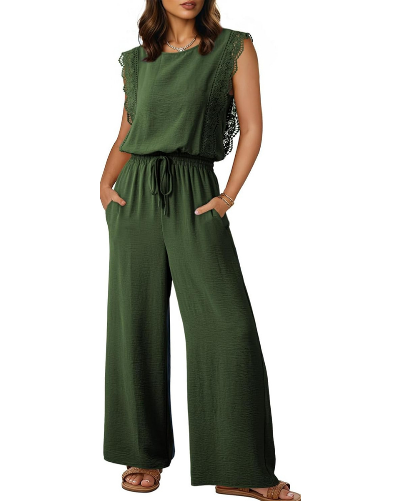 Maren Tuta Donna Elegante – Pizzo, Vita con Coulisse e Gamba Larga con Tasche