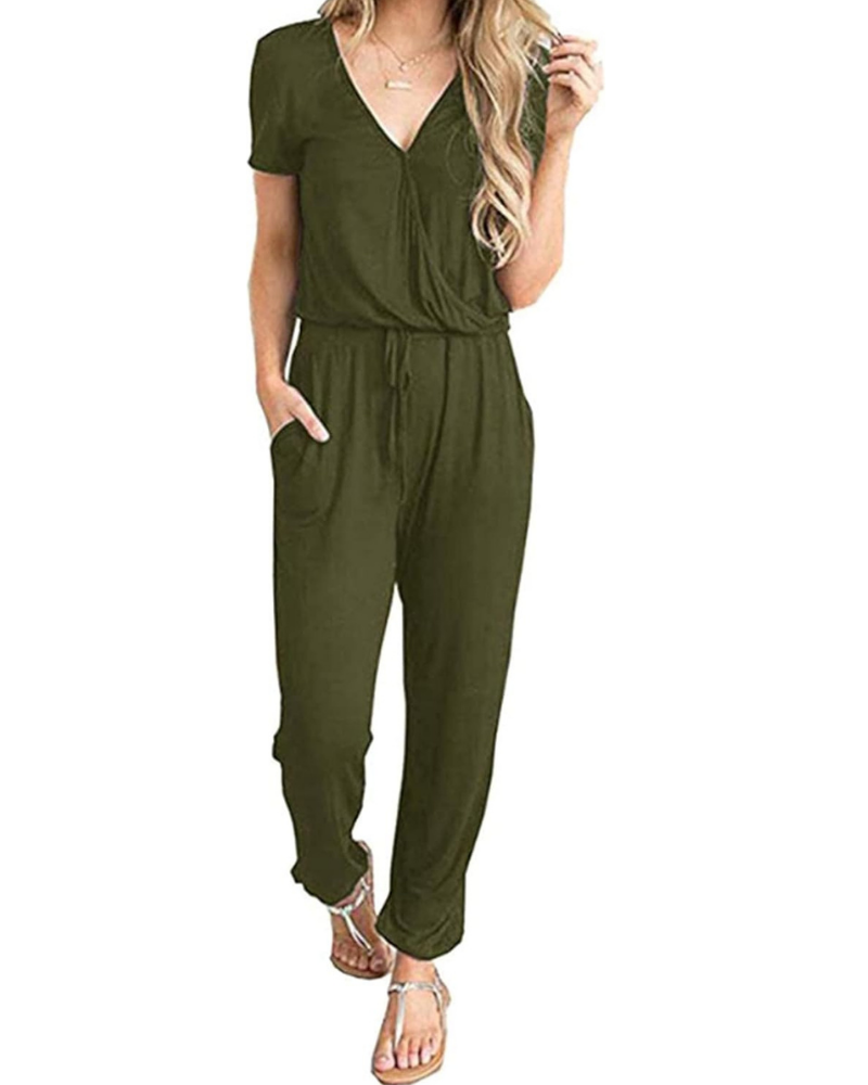 Aubrielle Tuta Donna Casual – Scollo a V Incrociato, Coulisse e Tasche Laterali