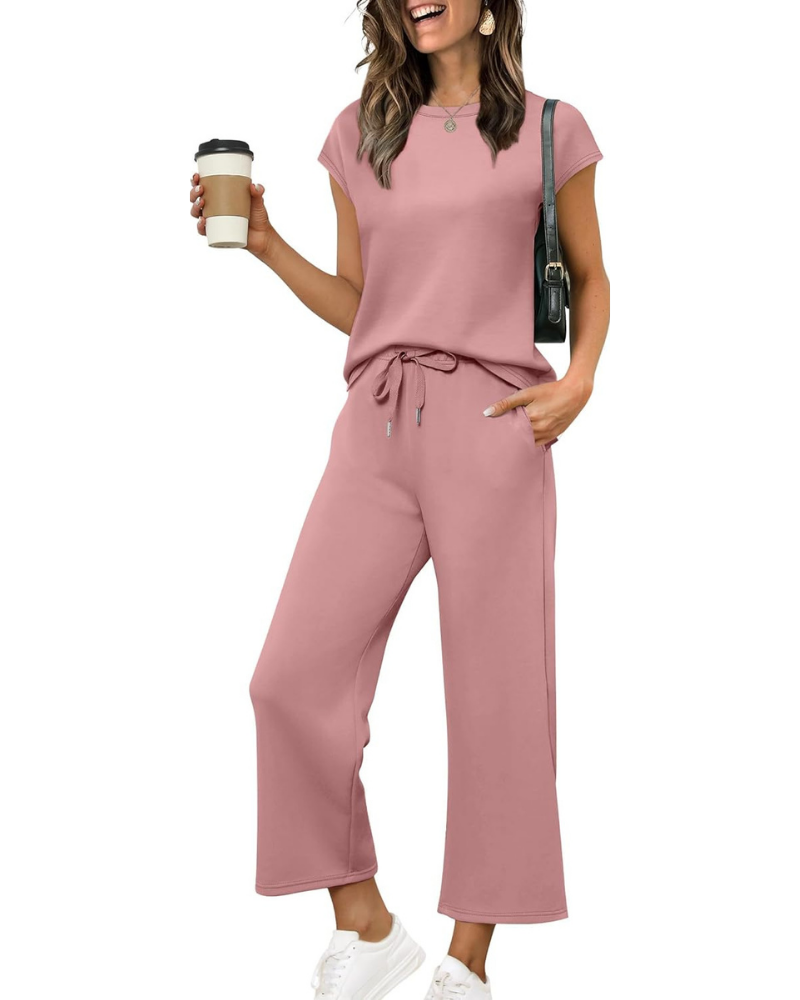 Reagan Set Donna 2 Pezzi – Top con Maniche Corte e Pantaloni Crop a Gamba Larga