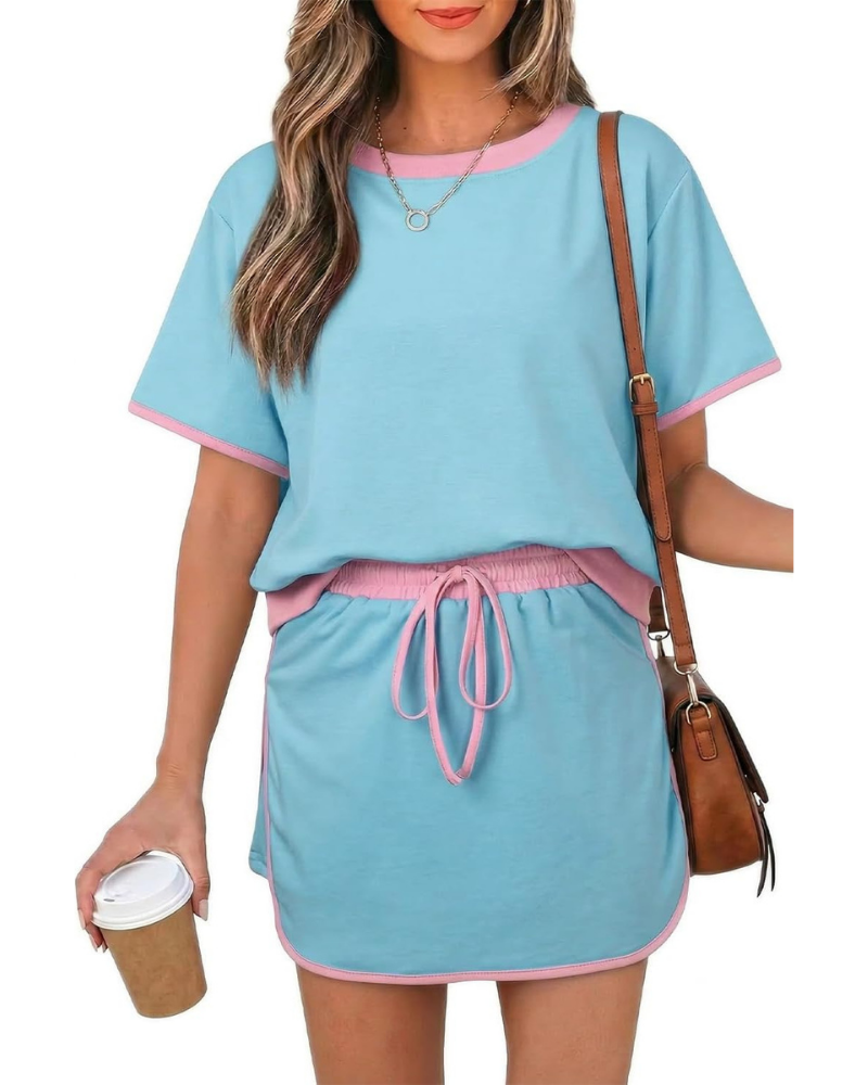 Cassidy Set Donna 2 Pezzi – T-Shirt Color Block e Gonna-Pantalone con Coulisse