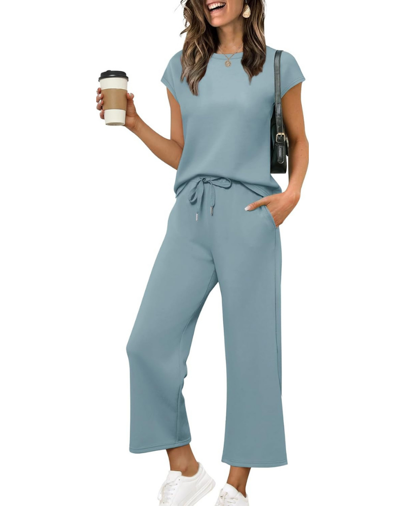 Reagan Set Donna 2 Pezzi – Top con Maniche Corte e Pantaloni Crop a Gamba Larga