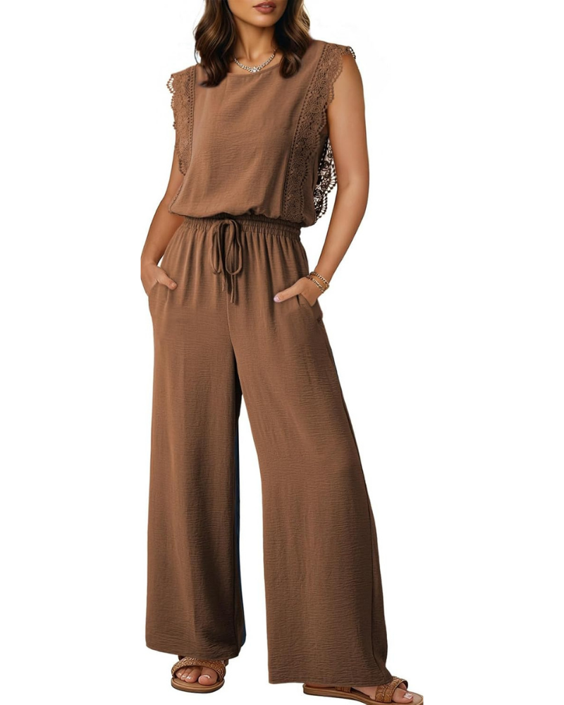 Maren Tuta Donna Elegante – Pizzo, Vita con Coulisse e Gamba Larga con Tasche