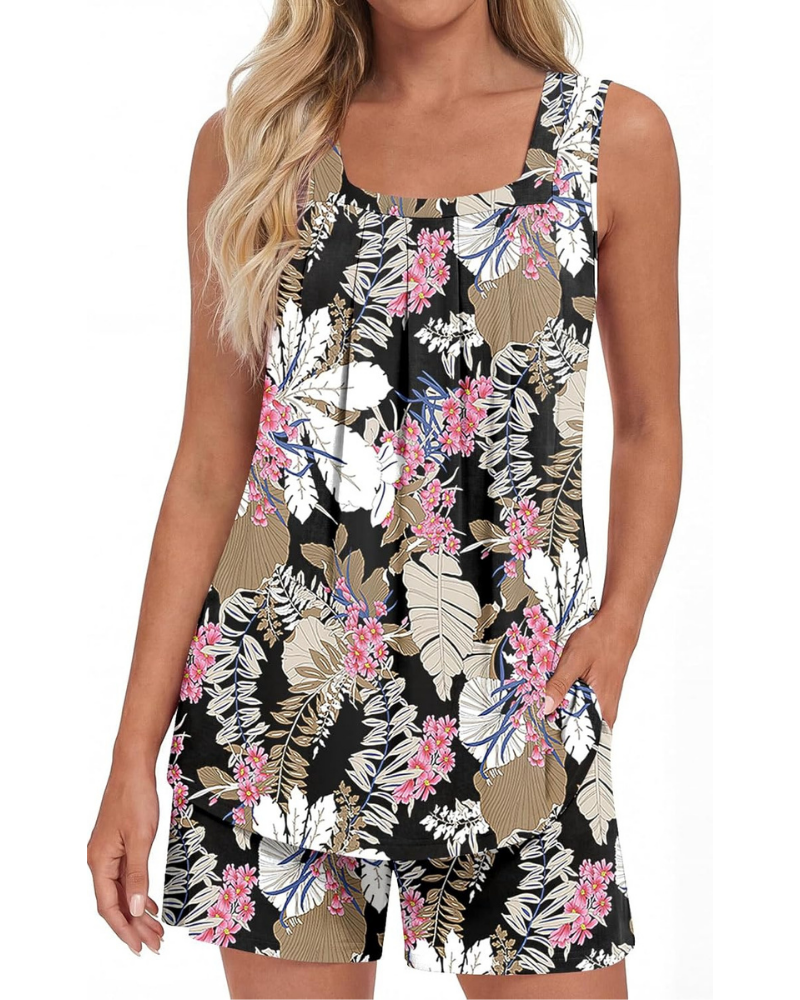 Harper Pigiama Donna 2 Pezzi – Top Senza Maniche e Pantaloni Capri con Tasche