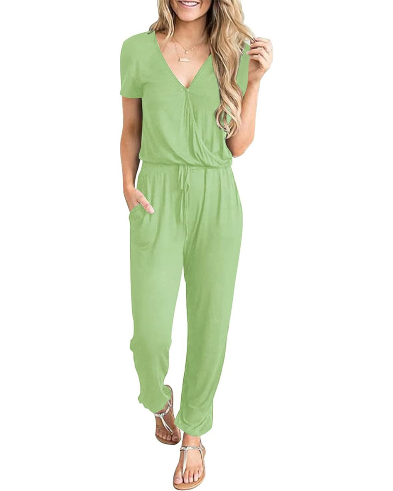 Aubrielle Tuta Donna Casual – Scollo a V Incrociato, Coulisse e Tasche Laterali