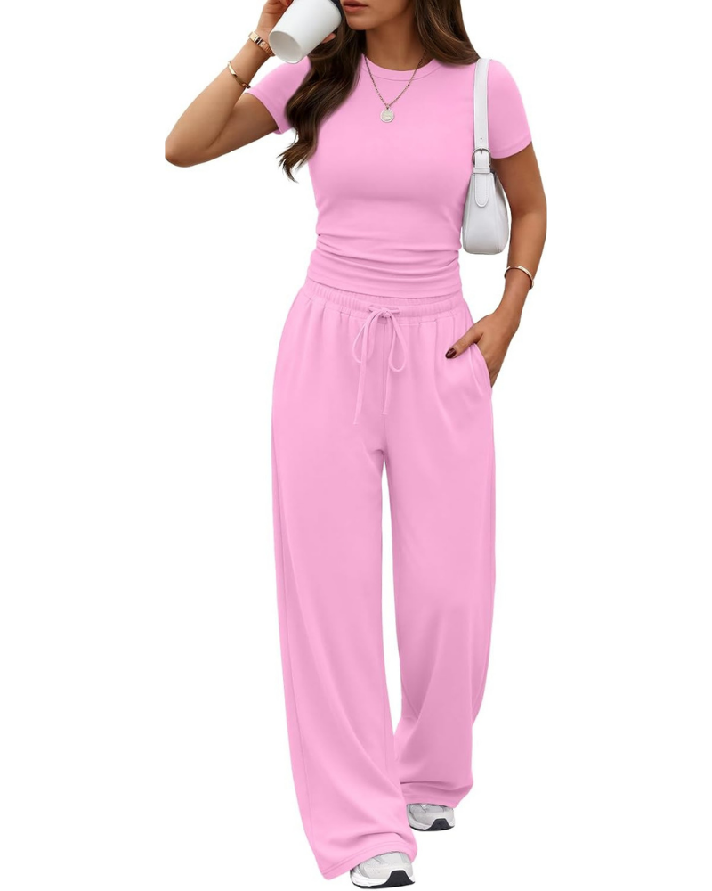 Hadley Set Donna 2 Pezzi – Top Arricciato e Pantaloni a Gamba Larga con Tasche