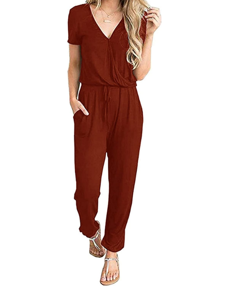 Aubrielle Tuta Donna Casual – Scollo a V Incrociato, Coulisse e Tasche Laterali