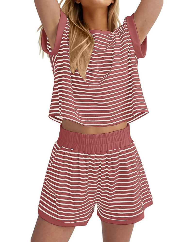 Peyton Set Donna 2 Pezzi – Maglia a Righe e Shorts a Costine con Tasche