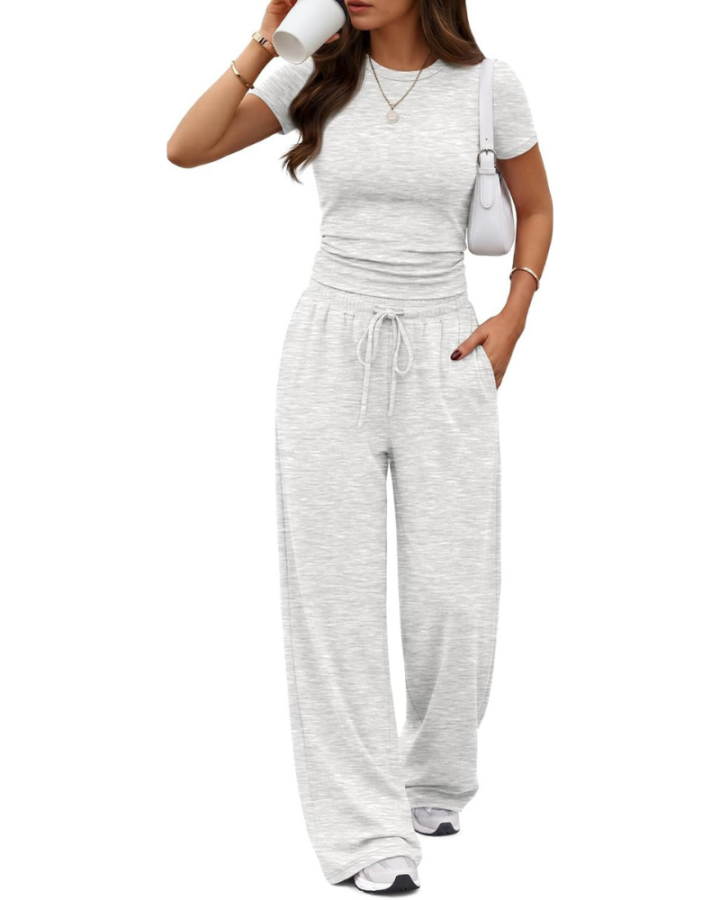 Hadley Set Donna 2 Pezzi – Top Arricciato e Pantaloni a Gamba Larga con Tasche
