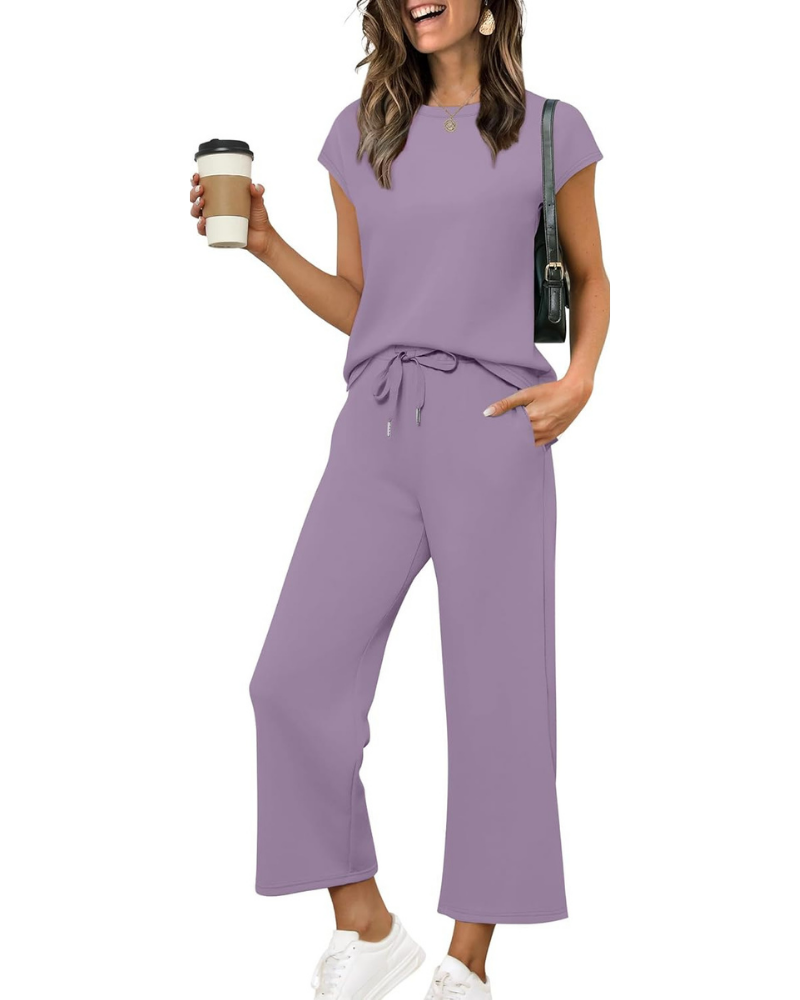 Reagan Set Donna 2 Pezzi – Top con Maniche Corte e Pantaloni Crop a Gamba Larga