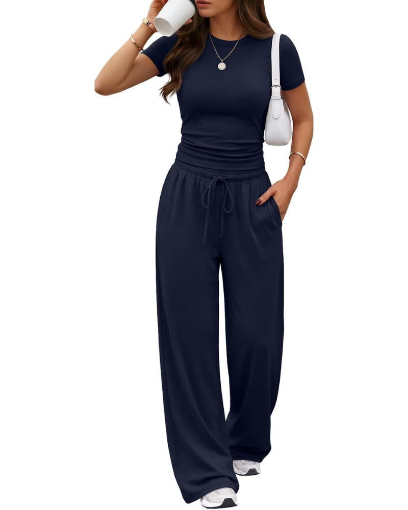 Hadley Set Donna 2 Pezzi – Top Arricciato e Pantaloni a Gamba Larga con Tasche