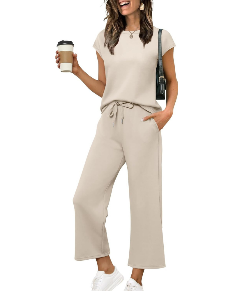 Reagan Set Donna 2 Pezzi – Top con Maniche Corte e Pantaloni Crop a Gamba Larga