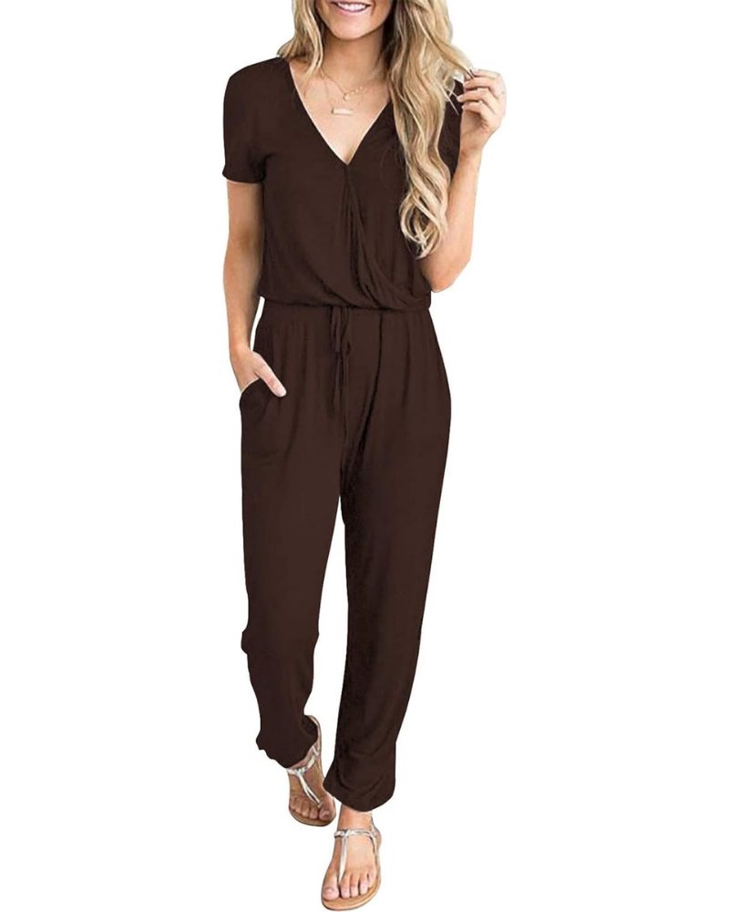 Aubrielle Tuta Donna Casual – Scollo a V Incrociato, Coulisse e Tasche Laterali